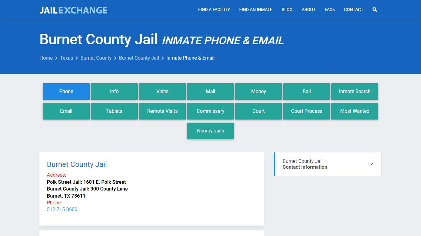 Inmate Phone - Burnet County Jail, TX - Jail Exchange